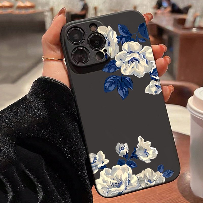 Samsung Galaxy A55 - เคสโทรศัพท์ลายดอกไม้สีน้ำเงินและสีขาว สำหรับ Samsung Galaxy S25 FE